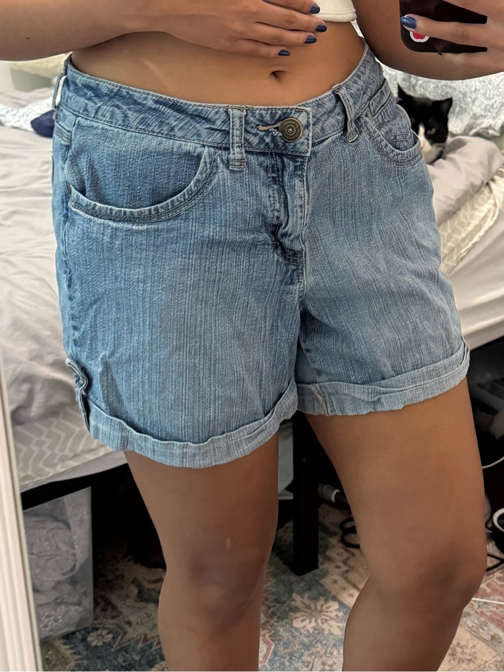 St. John’s Bay Light Blue Denim Roll-Cuff Shorts